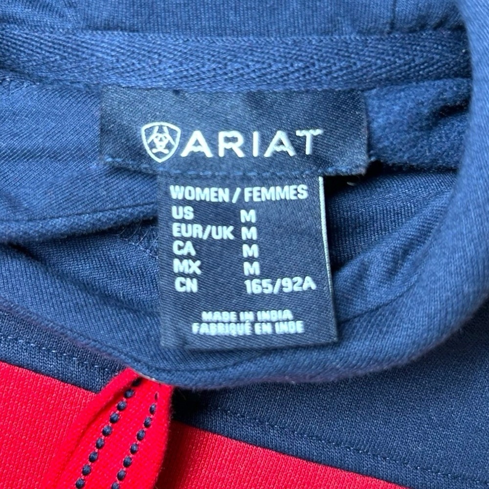 Ariat Women's Medium Rabere Team Hoodie Sweatshirt Navy Red Colorblock Workwear - Picture 7 of 13